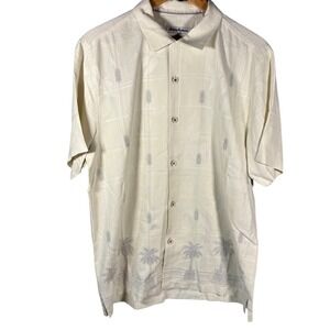 Tommy Bahama Mens Silk Shirt M‎ Pineapple Palm Tree Print Short Sleeve Button Up